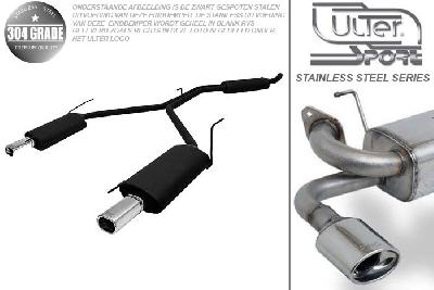 Ulter Sport, Einddemper L+R, Geheel RVS, Enkel Rechthoek 100x75mm, VW, VW T4, 2.0 62kW, 2.5 81kW, 2.8VR6 103kW, 2.4D 57kW, 2.5 TDi 65/75/111kW, 92-03, Pasklaar, Past op originele middendemper/katalysator