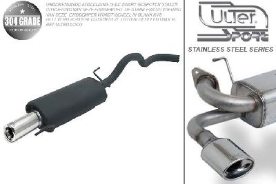 Ulter Sport, Einddemper, Geheel RVS, Enkel Rond 80mm, VW, POLO  6N, 1.0 33kW, 1.3 40kW, 1.4 44kW, 1.6 55kW, 95 - 01, Pasklaar, Past op originele middendemper/katalysator