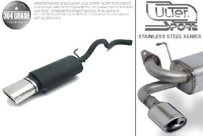 Ulter Sport, Einddemper, Geheel RVS, Enkel plat ovaal 145x75mm, VW, POLO  6N, 1.0 33kW, 1.3 40kW, 1.4 44kW, 1.6 55kW, 95 - 01, Pasklaar, Past op originele middendemper/katalysator