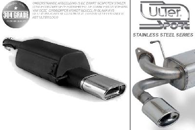 Ulter Sport, Einddemper, Geheel RVS, Enkel plat ovaal 145x75mm, VW, PASSAT 3B/3BG, 1.6 74kW, 1.8 20V 92kW, 1.8T 110kW, 1.9 TDi 66/81/85kW, Sedan. Variant, 96- 05, Pasklaar, Past op originele middendemper/katalysator