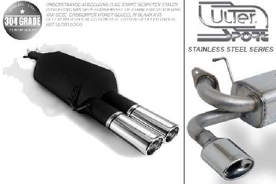 Ulter Sport, Einddemper, Geheel RVS, Dubbel Ovaal 95x65mm, VW, PASSAT 3B/3BG, 1.6 74kW, 1.8 20V 92kW, 1.8T 110kW, 1.9 TDi 66/81/85kW, Sedan. Variant, 96- 05, Pasklaar, Past op originele middendemper/katalysator