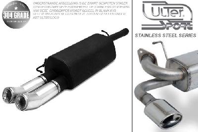 Ulter Sport, Einddemper, Geheel RVS, Dubbel Rond 80mm DTM, VW, PASSAT 3B/3BG, 1.6 74kW, 1.8 20V 92kW, 1.8T 110kW, 1.9 TDi 66/81/85kW, Sedan. Variant, 96- 05, Pasklaar, Past op originele middendemper/katalysator