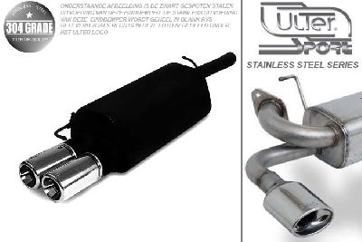 Ulter Sport, Einddemper, Geheel RVS, Dubbel Rond 100mm, VW, PASSAT 3B/3BG, 1.6 74kW, 1.8 20V 92kW, 1.8T 110kW, 1.9 TDi 66/81/85kW, Sedan. Variant, 96- 05, Pasklaar, Past op originele middendemper/katalysator