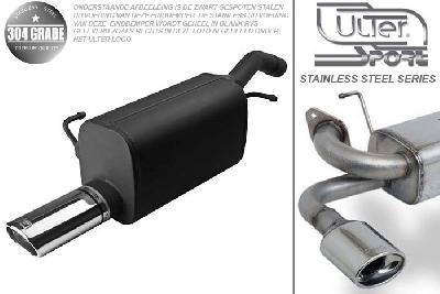 Ulter Sport, Einddemper, Geheel RVS, Enkel Ovaal 95x65mm, VW, LUPO, 1.4i 16V 55kW, 10/98-, Pasklaar, Past op originele middendemper/katalysator
