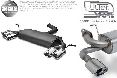 Ulter Sport, Einddemper L+R, Geheel RVS, Dubbel Ovaal 95x65mm, VW, GOLF V, 1.4 55kW, 1.4 FSi 66kW, 1.6 75kW, 1.6 FSi 85kW, 2.0 FSi 110kW, 2.0 Sdi 55kW, 1.9 TDi 66/77kW, 2.0 TDi 100/103kW, 2003-, Pasklaar, Past op originele middendemper/katalysator