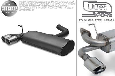 Ulter Sport, Einddemper, Geheel RVS, Dubbel Rond 70mm, VW, GOLF V, 1.4 55kW, 1.4 FSi 66kW, 1.6 75kW, 1.6 FSi 85kW, 2.0 FSi 110kW, 2.0 Sdi 55kW, 1.9 TDi 66/77kW, 2.0 TDi 100/103kW, 2003-, Pasklaar, Past op originele middendemper/katalysator