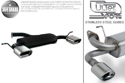 Ulter Sport, Einddemper L+R, Geheel RVS, Enkel plat ovaal 145x75mm, VW, GOLF V, 1.4 55kW, 1.4 FSi 66kW, 1.6 75kW, 1.6 FSi 85kW, 2.0 FSi 110kW, 2.0 Sdi 55kW, 1.9 TDi 66/77kW, 2.0 TDi 100/103kW, 2003-, Pasklaar, Past op originele middendemper/katalysator