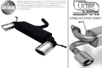 Ulter Sport, Einddemper L+R, Geheel RVS, Enkel Ovaal 120x80mm, VW, GOLF V, 1.4 55kW, 1.4 FSi 66kW, 1.6 75kW, 1.6 FSi 85kW, 2.0 FSi 110kW, 2.0 Sdi 55kW, 1.9 TDi 66/77kW, 2.0 TDi 100/103kW, 2003-, Pasklaar, Past op originele middendemper/katalysator
