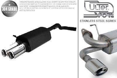 Ulter Sport, Einddemper, Geheel RVS, Dubbel Rond 80mm, VW, GOLF IV, 1.8T 110kW, 1.9 SDi 50kW, 10/97-06/04, Pasklaar, Past op originele middendemper/katalysator