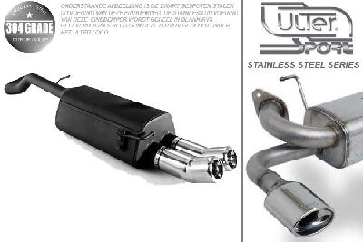 Ulter Sport, Einddemper, Geheel RVS, Dubbel Rond 80mm DTM, VW, GOLF IV, 1.8T 110kW, 1.9 SDi 50kW, 10/97-06/04, Pasklaar, Past op originele middendemper/katalysator
