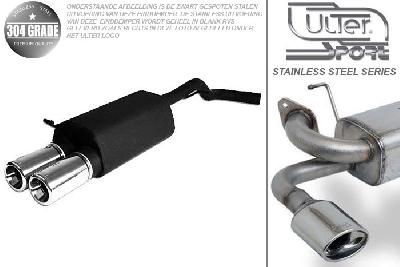 Ulter Sport, Einddemper, Geheel RVS, Dubbel Rond 100mm, VW, GOLF IV, 1.8T 110kW, 1.9 SDi 50kW, 10/97-06/04, Pasklaar, Past op originele middendemper/katalysator
