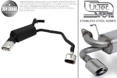 Ulter Sport, Einddemper L+R, Geheel RVS, Enkel plat ovaal 145x75mm, VW, GOLF IV, 1.9 TDi 66/74/81/85/96/110kW, 1.4 55kW,  1.6 74/75/77kW, 1.8 20V 92kW,, 2.0 85kW, 10/97-06/04, Pasklaar, Past op originele middendemper/katalysator