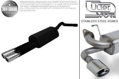 Ulter Sport, Einddemper, Geheel RVS, Dubbel Rechthoek 80x65mm, VW, BORA / BORA VARIANT, GOLF IV VARIANT, 1.4 55kW,  1.6 74/75/77/81kW, 1.8T 110kW, 2.0 85kW,  1.9 SDi 50kW, 1.9 TDi 66/74/81/96/110kW, 99-, Pasklaar, Past op originele middendemper/katalysator
