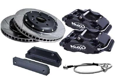 20 PE330 06X-Black, V-Maxx Big brake kit 330mm, Peugeot 308 CC Alle vanaf 82 KW tot 147 KW exclusief / all models from 82 KW maxx 147 KW Bouwj. 09/07 - L, Black painted aluminium 4-pots caliper, Wheelsize: 17 inch or more, Incl. 2 metaalomvlochten remleidingen