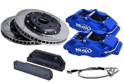 20 PE330 05X-Blue, V-Maxx Big brake kit 330mm, Peugeot 308 SW Alle vanaf 82 KW tot 147 KW exclusief / all models from 82 KW maxx 147 KW Bouwj. 09/07 - 09/13, Blue painted aluminium 4-pots caliper, Wheelsize: 17 inch or more, Incl. 2 metaalomvlochten remleidingen