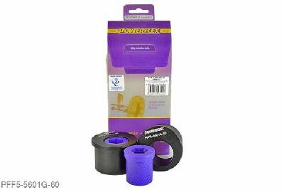 PFF5-5601G-60, BMW E46 3 Series Compact, Front Wishbone Rear Bush, Caster Offset PFF5-5601G-60 offers additional +0.5 of caster over PFF5-5601-60 and is a high performance option to PFF5-4601-60, and aimed at offering greater precision for people wanting the very best from their E46 or Z4. This new part, fitted to the rear of the front wishbone has a hard anodised aluminium outer shell with one of our unique low friction polyurethane centre bushes. The poly/alu combination creates a low friction rotating bush reducing the forces acting on the arm. Lower arm deflection has been decreased by reducing the compliant material within the aluminium shell. Results are less movement in the arm under cornering and braking, improving steering control and feel. PFF5-5601-60 is for the earlier models with 60mm bore mounting bracket. Please ensure you have the correct size bush before fitting. Testing during the development of this bush has indicated stiffness gains of 128% compared with the original rubber bush. Our Black Series part increases siffness by 28%, to give an 190% increase in stiffness over the original part 60mm, 2 stuk(s) benodigd  per auto, 2 stuk(s) in verpakking, prijs per set van 2 stuk(s)