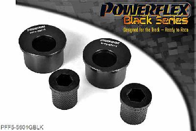 PFF5-5601GBLK, BMW Z4 E85 and E86 (2003-2009) Front Wishbone Rear Bush, Caster Offset, PFF5-5601G offers additional +0.5 of caster over PFF5-5601 and is a high performance option to PFF5-4601, and aimed at offering greater precision with improved geometry for people wanting the very best from their E46 or Z4. Testing during the development of this bush has indicated stiffness gains of 190% compared with the original rubber bush. This new part, fitted to the rear of the front wishbone has a hard anodised aluminium outer shell with one of our unique low friction polyurethane centre bushes. The poly/alu combination creates a low friction rotating bush reducing the forces acting on the arm. Lower arm deflection has been decreased by reducing the compliant material within the aluminium shell. Results are less movement in the arm under cornering and braking, improving steering control and feel. This bush is designed to fit the 66mm aluminium bush OE mounting bracket (BMW part 31126783376) Please ensure you have the correct size bush before fitting. 66mm, 2 stuk(s) benodigd  per auto, 2 stuk(s) in verpakking, prijs per set van 2 stuk(s)