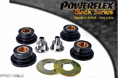 PFR57-106BLK, Porsche 964 (1989 - 1994) Rear Trailing Arm Front Bush, PFR57-106 has been designed to replace the rear trailing arm front bush where the arm locates onto the chassis. These bushes are no longer available from Porsche unless you buy the complete arm at a cost of over 1000.00.  The RS model had a stiffer bush fitted over the standard non RS models, the Powerflex bush will upgrade the standard bushes to a similar stiffness to that of the RS version.  PFR57-106 comes with Oil Lite bearings to allow the arm to pivot freely allowing the suspension to work with no loading from the bush with positive location., 2 stuk(s) benodigd  per auto, 2 stuk(s) in verpakking, prijs per set van 2 stuk(s)