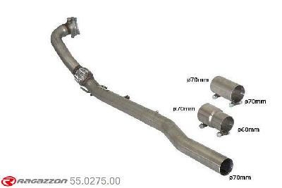 55.0275.00, Audi S/RS S3 (typ 8P) 2006-2012 S3 Sportback Quattro 2.0TFSI (195kW) 2008-, Stainless steel cat replacement pipe group N - Oversized exhaust pipe diameter 70 mmCompatible with the original line. Does not require any modification. The reduction for the installation on the original centre silencer is included. pipe outer diameter 70mm outer outlet diameter 70mm with reduction inner diameter  60mm