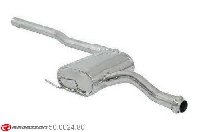 50.0024.80, Fiat Bravo (typ182) 1.2 16V (60kW) - 80 16V 04/1998 - 2006, Stainless steel centre silencerCut of the original centre silencer towards the rear silencer. The installation on the original rear silencer requires a modification of the original coupling. inner input diameter 53mm pipe outer diameter 54mm
