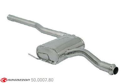 50.0007.80, Fiat Bravo (typ182) 1.9 JTD 105 (77Kw) 1995 - 2006, Stainless steel centre silencerCut of the original centre silencer towards the rear silencer. The installation on the original rear silencer requires a modification of the original coupling. inner input diameter 53mm pipe outer diameter 54mm