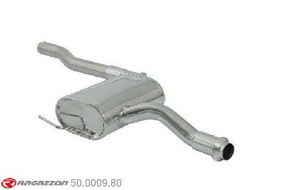 50.0009.80, Fiat Bravo (typ182) 2.0 20V (113Kw) HGT 1995 - 2006, Stainless steel centre silencerCut of the original centre silencer towards the rear silencer. The installation on the original rear silencer requires a modification of the original coupling. inner input diameter 55mm pipe outer diameter 54mm