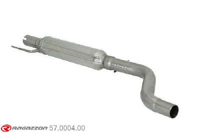 57.0004.00, Fiat Punto (typ176) 1.4 GT Turbo (96kW) 1998 -, Stainless steel centre silencerCut of the original centre silencer towards the rear silencer. The installation on the original rear silencer requires a modification of the original coupling. inner input diameter 56mm pipe outer diameter 60mm outer outlet diameter 55mm