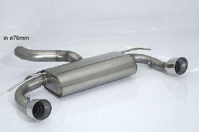 50.0449.62, Ford Focus II RS 2.5 Turbo (224kW) Oversized Diameter 76mm 2009-, Stainless steel rear silencer left/right each with Sport Line tail pipe 108 mm - Oversized exhaust pipe diameter 76 mm - install with 55.0364.00Oversized exhaust pipe diameter. Not compatible with the pipe diameter of the original line., To be instaled together with 55.0364.00 inner input diameter 76mm pipe outer diameter 76mm