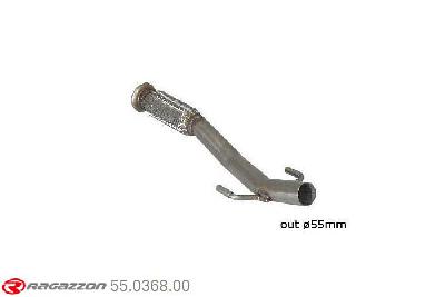 55.0368.00, Peugeot 207 1.6 16V THP GTi (128Kw) 2007-, Stainless steel front pipe with flexibleCut of the original flexible pipe towards the centre silencer. The installation on the original centre silencer requires a modification of the original coupling. pipe outer diameter 54mm outer outlet diameter 55mm