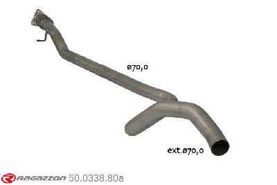 50.0338.80, Renault Megane III Coupe 2.0RS (184 / 195kW) 2009-, Stainless steel centre pipe group N - Oversized exhaust pipe diameter 70 mmCut of the original centre silencer towards the rear silencer. The installation on the original rear silencer requires a modification of the original coupling. pipe outer diameter 70mm outer outlet diameter 70mm