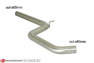 50.0428.80, VW Golf VII 1.4TSI (92kW) 2014-, Stainless steel centre pipe group N - Oversized exhaust pipe diameter 60 mmCut of the original centre silencer. For the installation on the original rear silencer is necessary to order a coupling, which is indicated in the catalogue. outer input diameter 55mm pipe outer diameter 60mm outer outlet diameter 60mm