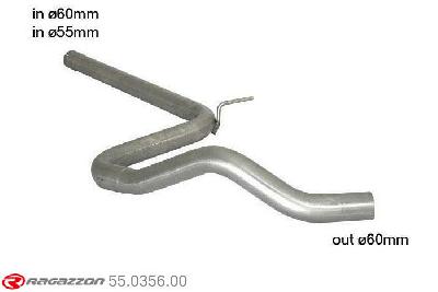 55.0356.00, VW Golf VII 1.6TDi (66 / 81kW) 2013-, Stainless steel centre pipe - Oversized exhaust pipe diameter 60 mmCut of the original centre silencer. For the installation on the original rear silencer is necessary to order a coupling, which is indicated in the catalogue. inner input diameter 60mm with reduction to  55mm pipe outer diameter 60mm outer outlet diameter 60mm