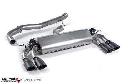 SSXAU396, Audi S/RS S3 2.0 TFSI quattro 3-Door 8V 2013- Milltek, Cat-back system, Non-resonated (louder). Quad Oval Cerakote Black Tips , 3 inch, 76,2mm