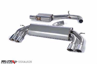 SSXAU526, Audi S/RS S3 2.0 TFSI quattro 3-Door 8V 2013- Milltek, Cat-back system, Non-Valved Race System. Resonated (quieter). Quad Oval Polished Tips , 3 inch, 76,2mm