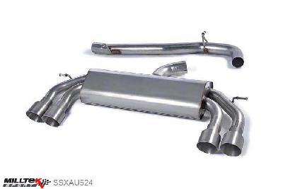 SSXAU524, Audi S/RS S3 2.0 TFSI quattro 3-Door 8V 2013- Milltek, Cat-back system, Non-Valved Race System. Non-resonated (louder). Quad Round Titanium Tips Quad 100mm GT100 Titanium, 3 inch, 76,2mm