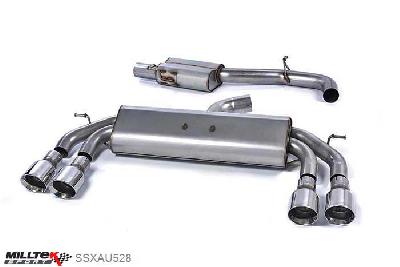 SSXAU528, Audi S/RS S3 2.0 TFSI quattro 3-Door 8V 2013- Milltek, Cat-back system, Non-Valved Race System. Resonated (quieter). Quad Round Polished Tips Quad 100mm GT100 Polished, 3 inch, 76,2mm