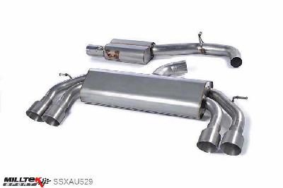 SSXAU529, Audi S/RS S3 2.0 TFSI quattro 3-Door 8V 2013- Milltek, Cat-back system, Non-Valved Race System. Resonated (quieter). Quad Round Titanium Tips Quad 100mm GT100 Titanium, 3 inch, 76,2mm
