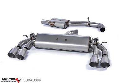 SSXAU399, Audi S/RS S3 2.0 TFSI quattro 3-Door 8V 2013- Milltek, Cat-back system, Resonated (quieter). Quad Round Titanium Tips Quad 100mm GT100 Titanium, 3 inch, 76,2mm