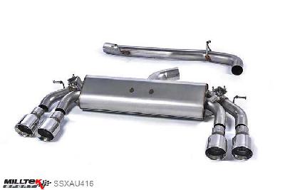 SSXAU416, Audi S/RS S3 2.0 TFSI quattro Sportback 8V 2013- Milltek, Cat-back system, Non-resonated (louder). Quad Round Polished Tips Quad 100mm GT100 Polished, 3 inch, 76,2mm