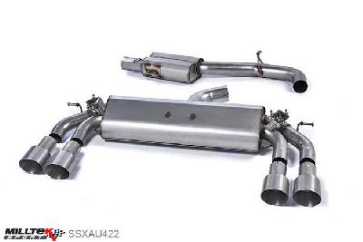 SSXAU422, Audi S/RS S3 2.0 TFSI quattro Sportback 8V 2013- Milltek, Cat-back system, Resonated (quieter). Quad Round Titanium Tips Quad 100mm GT100 Titanium, 3 inch, 76,2mm