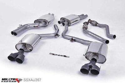SSXAU367, Audi S/RS S4 3.0 Supercharged V6 B8.5 2012- Milltek, Cat-back system, Quad Outlet Ceramic Black Tips Quad 100mm GT100 Cerakote Black, 2,37 inch, 60,3mm