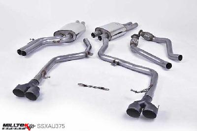 SSXAU375, Audi S/RS S4 3.0 Supercharged V6 B8.5 2012- Milltek, Cat-back system, Race Version. Quad Outlet Ceramic Black Tips Quad 100mm GT100 Cerakote Black, 2,37 inch, 60,3mm