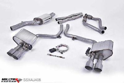 SSXAU408, Audi S/RS S4 3.0 Supercharged V6 B8.5 2012- Milltek, Cat-back system, ValveSonic Electronic Valved System. Titanium Tips Quad 100mm GT100 Titanium, 2,37 inch, 60,3mm