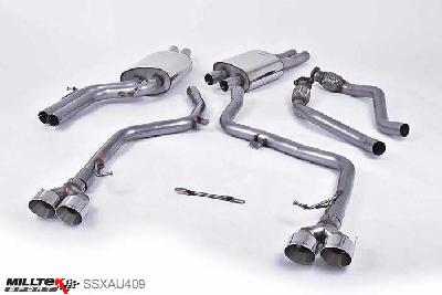 SSXAU409, Audi S/RS S5 Coupe and Cabriolet 3.0 TFSI B8.5 2011- Milltek, Cat-back system, Non-resonated (louder). Polished Quad-outlet Quad 100mm GT100 Polished, 2,37 inch, 60,3mm