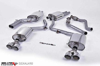 SSXAU410, Audi S/RS S5 Coupe and Cabriolet 3.0 TFSI B8.5 2011- Milltek, Cat-back system, Resonated (quieter). Polished Quad-outlet Quad 100mm GT100 Polished, 2,37 inch, 60,3mm