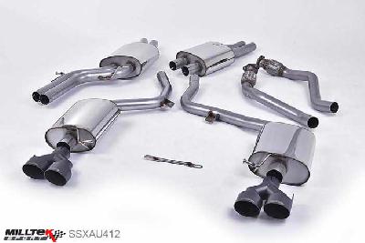 SSXAU412, Audi S/RS S5 Coupe and Cabriolet 3.0 TFSI B8.5 2011- Milltek, Cat-back system, Resonated (quieter). Quad Black Velvet Tips Quad 100mm GT100 Cerakote Black, 2,37 inch, 60,3mm