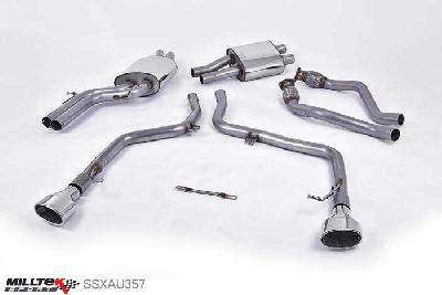 SSXAU357, Audi S/RS S5 Coupe and Cabriolet 3.0TFSI quattro S tronic B8 2009-2011 Milltek, Cat-back system, Race Version (not recommended for road use). Dual Polished Oval Tips 150 X 95mm Polished Oval, 2,37 inch, 60,3mm