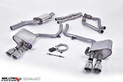 SSXAU407, Audi S/RS S5 Sportback 3.0 TFSI B8.5 2012- Milltek, Cat-back system, ValveSonic Electronic Valved System. Polished Tips Quad 100mm GT100 Polished, 2,37 inch, 60,3mm