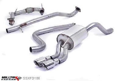 SSXFD106, Ford Fiesta 1.0T EcoBoost (100/125/140PS) 2013- Milltek, Turbo-back system excluding Hi-Flow Sports Cat, Non-resonated (louder). Polished Tips. Requires a Stage 2 ECU remap. Requires Fiesta Zetec S rear valance (part number 1833264) available from your local Ford dealer Twin 80mm GT80 Polished, 2,37 inch, 60,3mm