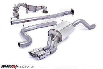 SSXFD105, Ford Fiesta 1.0T EcoBoost (100/125/140PS) 2013- Milltek, Turbo-back system including Hi-Flow Sports Cat, Non-resonated (louder). Polished Tips. Requires a Stage 2 ECU remap. Requires Fiesta Zetec S rear valance (part number 1833264) available from your local Ford dealer Twin 80mm GT80 Polished, 2,37 inch, 60,3mm